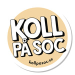 Visningsbild av banner av loggan: En persikobeige cirkel med texten Koll p&aring; soc i vitt, och under den st&aring;r det kollpasoc.se.