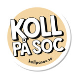 Visningsbild av banner av loggan: En persikobeige cirkel med texten Koll på soc i vitt, och under den står det kollpasoc.se.